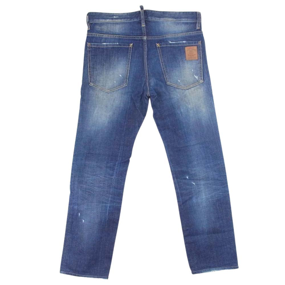 DSQUARED2 ディースクエアード S71LA0679 革パッチ ボタンフライ ダメージ スキニー デニム インディゴブルー系 46【中古】