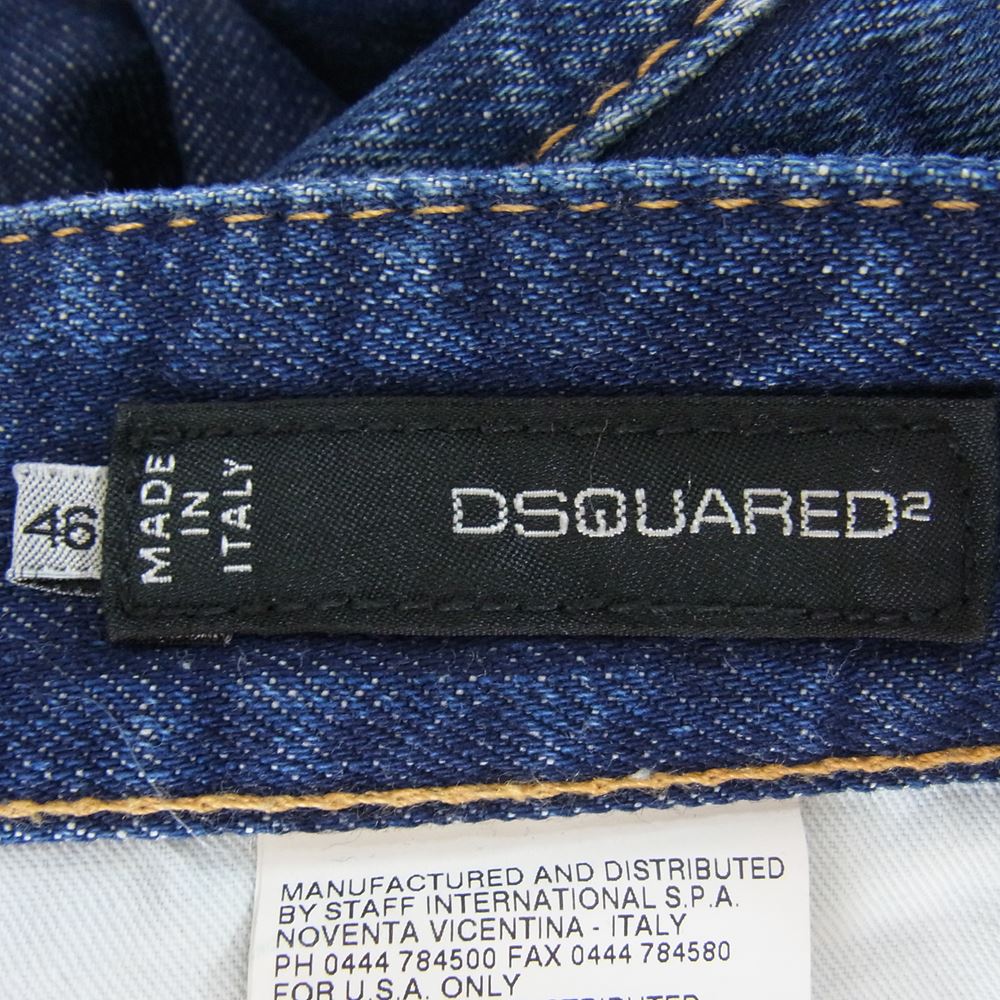 DSQUARED2 ディースクエアード S71LA0679 革パッチ ボタンフライ ダメージ スキニー デニム インディゴブルー系 46【中古】