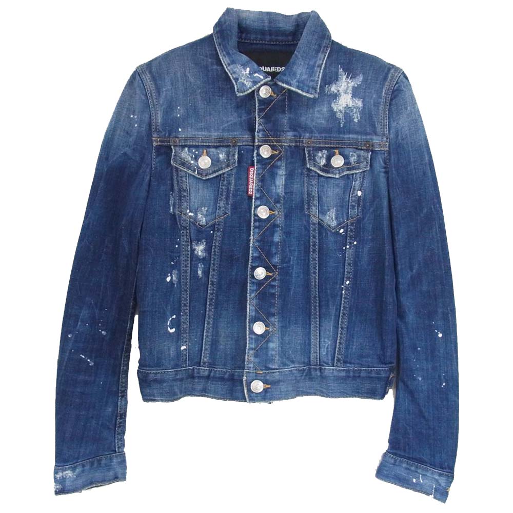 DSQUARED2 ディースクエアード S72AM0449 S30342 ペイント ダメージ デニム ジャケット インディゴブルー系 40【中古】