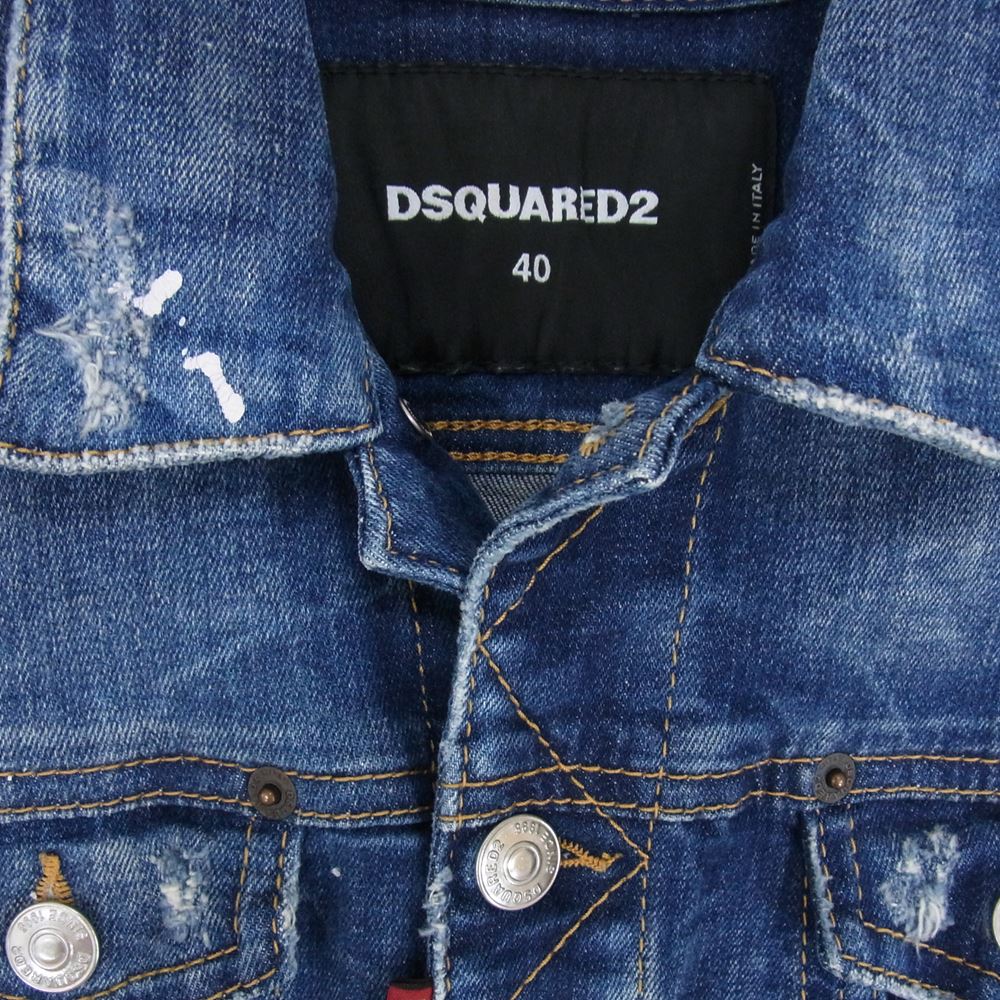 DSQUARED2 ディースクエアード S72AM0449 S30342 ペイント ダメージ デニム ジャケット インディゴブルー系 40【中古】