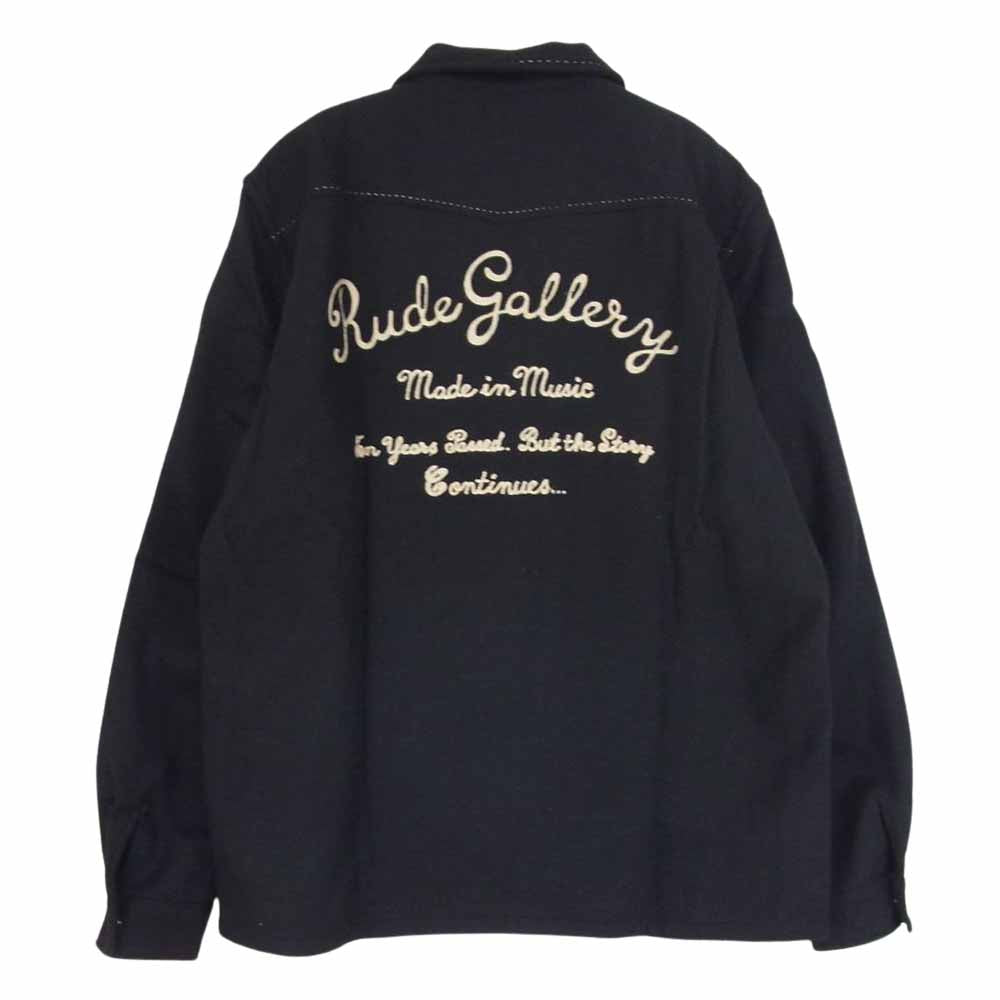 RUDE GALLERY ルードギャラリー チェーンステッチ刺繍 ウール オープンカラー 長袖 シャツ ブラック系 4【中古】