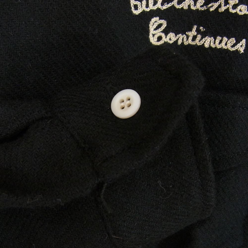 RUDE GALLERY ルードギャラリー チェーンステッチ刺繍 ウール オープンカラー 長袖 シャツ ブラック系 4【中古】
