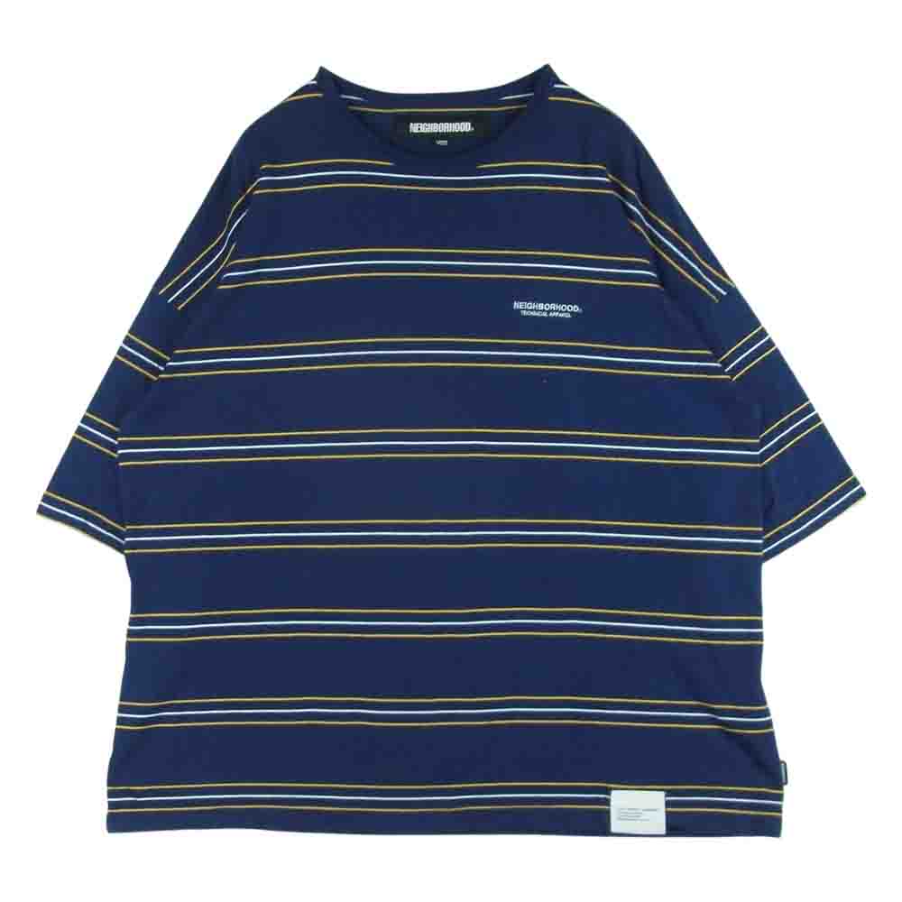 NEIGHBORHOOD ネイバーフッド 23SS 231FPNH-CSM08 BORDER CREWNECK SS ボーダー クルーネック 半袖 Tシャツ ネイビー系 L【中古】