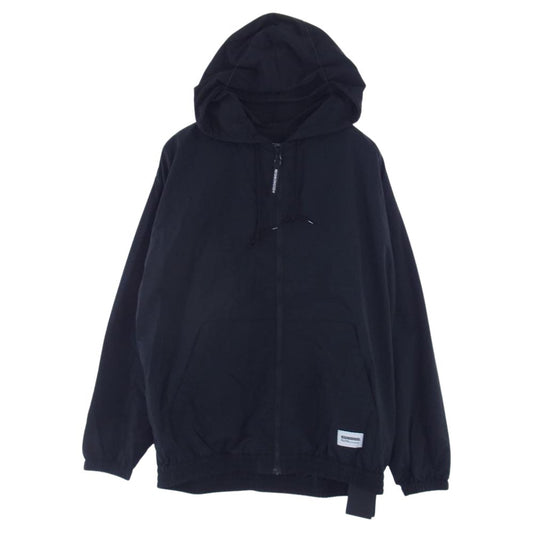 NEIGHBORHOOD ネイバーフッド 23AW 232TSNH-JKM03 ZIP UP HOODED JACKET ロゴ プリント ナイロン ジップアップ フーデッド パーカ ジャケット ブラック系 L【新古品】【未使用】【中古】