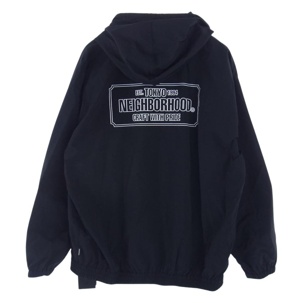 NEIGHBORHOOD ネイバーフッド 23AW 232TSNH-JKM03 ZIP UP HOODED JACKET ロゴ プリント ナイロン ジップアップ フーデッド パーカ ジャケット ブラック系 L【新古品】【未使用】【中古】