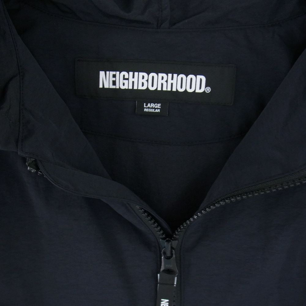 NEIGHBORHOOD ネイバーフッド 23AW 232TSNH-JKM03 ZIP UP HOODED JACKET ロゴ プリント ナイロン ジップアップ フーデッド パーカ ジャケット ブラック系 L【新古品】【未使用】【中古】