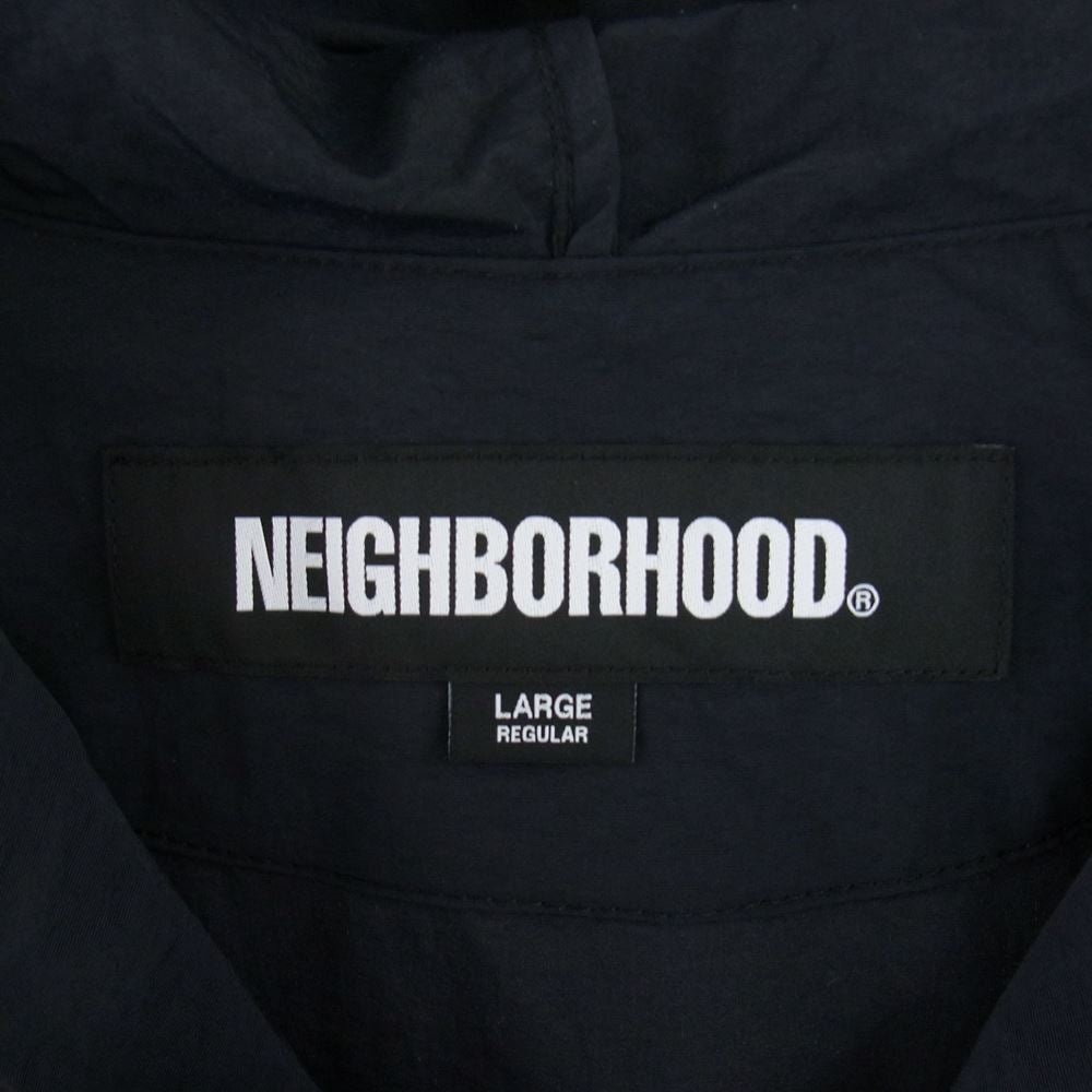NEIGHBORHOOD ネイバーフッド 23AW 232TSNH-JKM03 ZIP UP HOODED JACKET ロゴ プリント ナイロン ジップアップ フーデッド パーカ ジャケット ブラック系 L【新古品】【未使用】【中古】