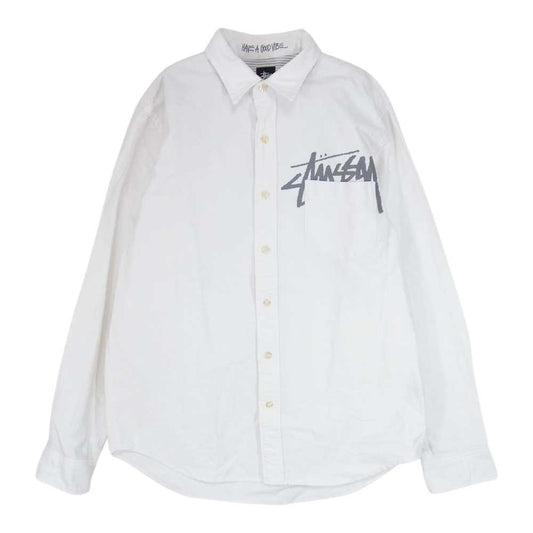 STUSSY ステューシー RN94974CA28269DAB ロゴ プリント オックスフォード 長袖 シャツ オフホワイト系 L【中古】