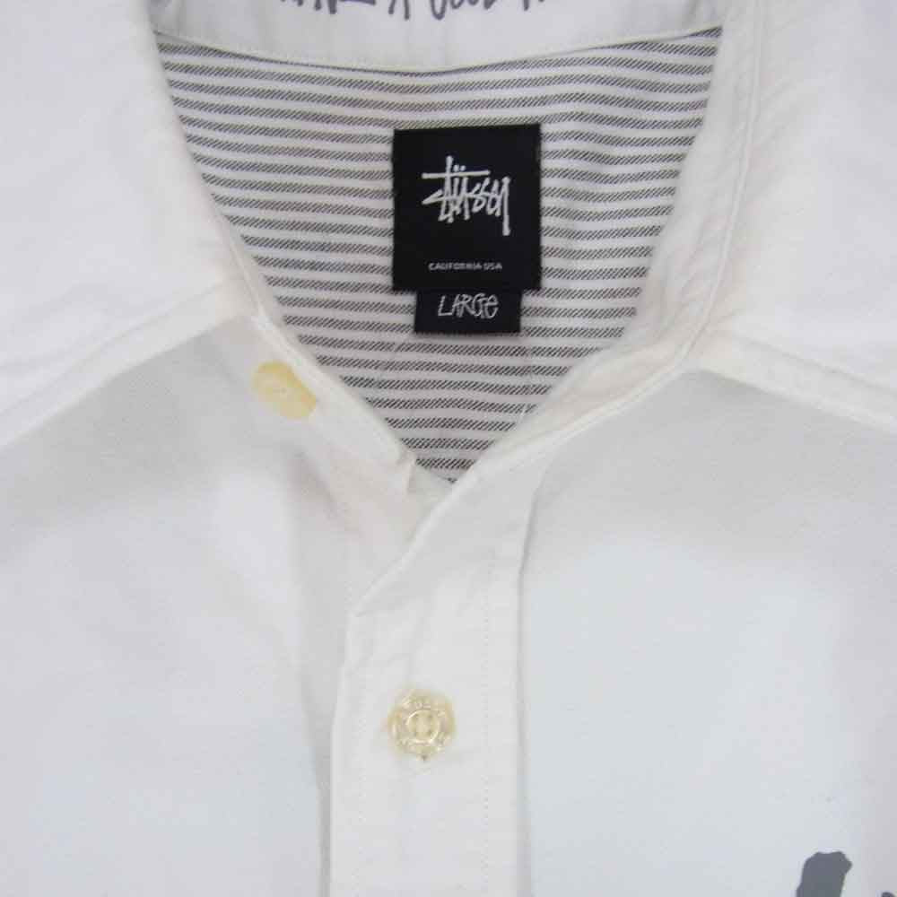 STUSSY ステューシー RN94974CA28269DAB ロゴ プリント オックスフォード 長袖 シャツ オフホワイト系 L【中古】
