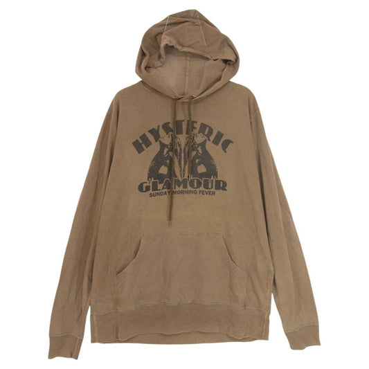 HYSTERIC GLAMOUR ヒステリックグラマー 0243CF01 SUNDAY MORNING FEVER pt PK プリント プルオーバー パーカー ブラウン系 L【中古】