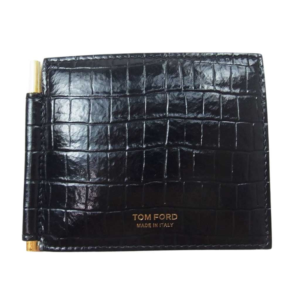 TOM FORD トムフォード Y0231 LCL239G クロコ型押し マネークリップ 2つ折り ウォレット 財布 ブラック系【極上美品】【中古】