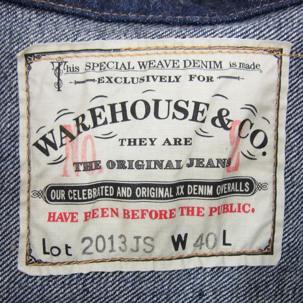 WAREHOUSE ウエアハウス 2013JS JUNKYSTYLE ジャンキースタイル 別注 No2 2019年 モデル 1st ファーストタイプ デニム ジャケット 40【中古】