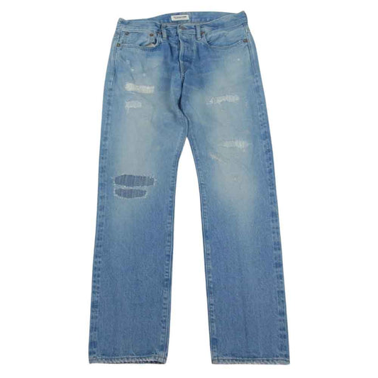 Ron Herman ロンハーマン 2520600138 DENIM USA製 サザビーリーグタグ ダメージ加工 クラッシュ リペア加工 ジップフライ ストレート デニムパンツ インディゴブルー系 31【中古】