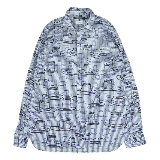 COMME des GARCONS HOMME DEUX コムデギャルソンオムドゥ 21AW DH-B031 David Shrigley ハット総柄 ストライプ オーバーサイズ 長袖 シャツ ホワイト系 XL【中古】