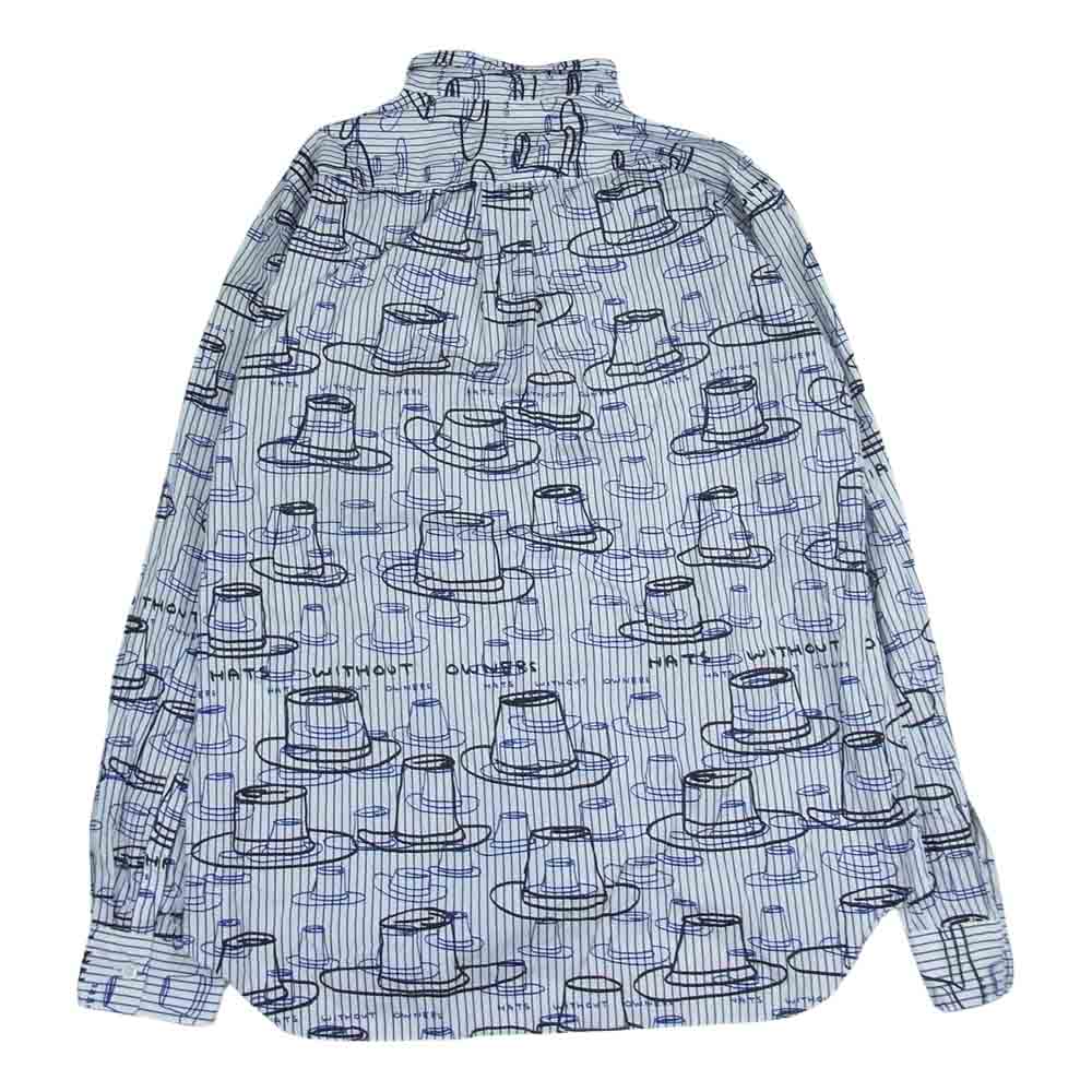 COMME des GARCONS HOMME DEUX コムデギャルソンオムドゥ 21AW DH-B031 David Shrigley ハット総柄 ストライプ オーバーサイズ 長袖 シャツ ホワイト系 XL【中古】