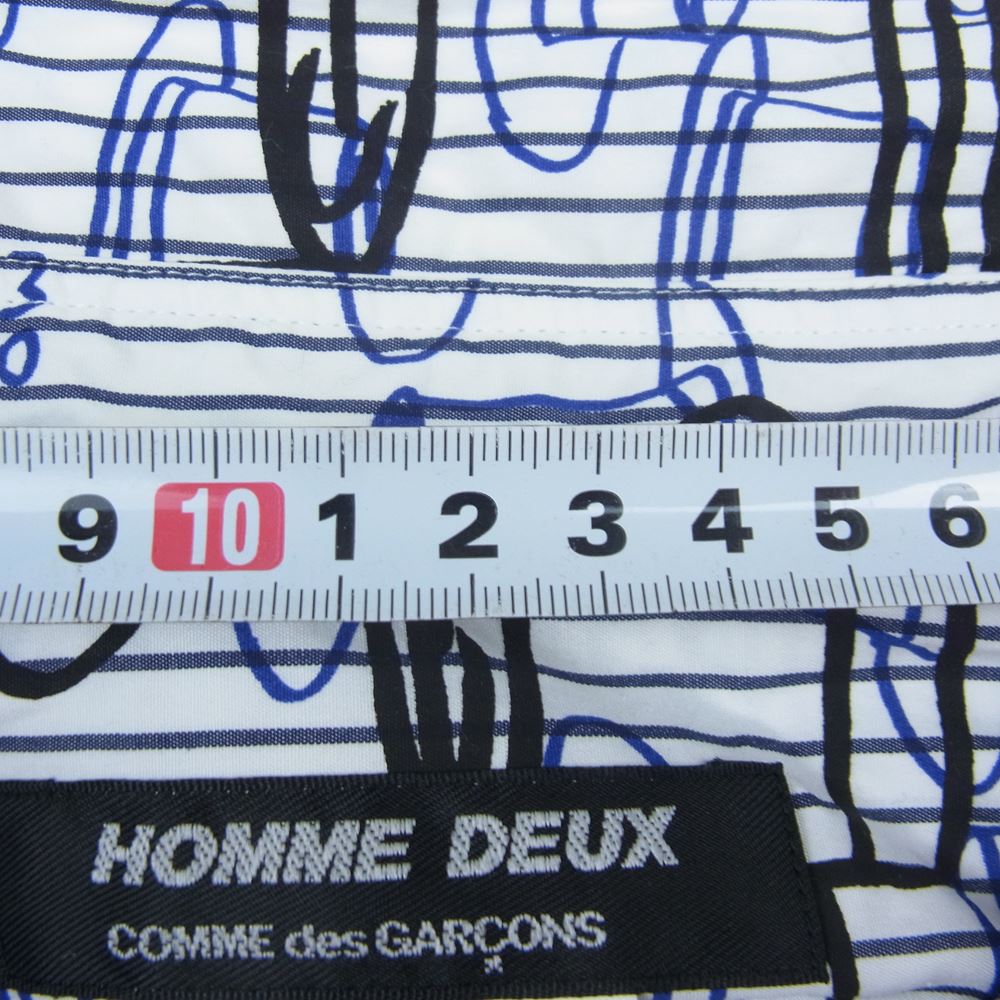 COMME des GARCONS HOMME DEUX コムデギャルソンオムドゥ 21AW DH-B031 David Shrigley ハット総柄 ストライプ オーバーサイズ 長袖 シャツ ホワイト系 XL【中古】
