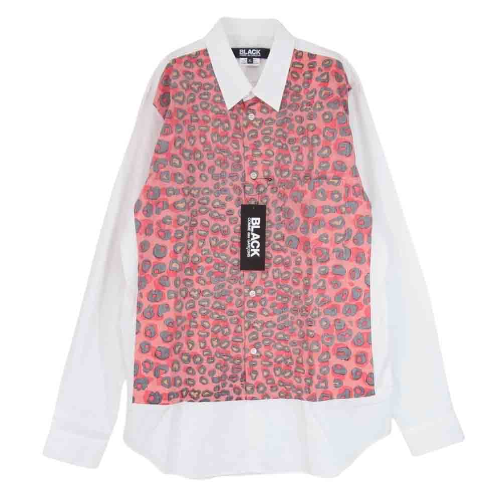 BLACK COMME des GARCONS ブラックコムデギャルソン 23SS 1G-B014-052 コットンブロード レオパード切替 長袖 シャツ レッド系 XL【極上美品】【中古】