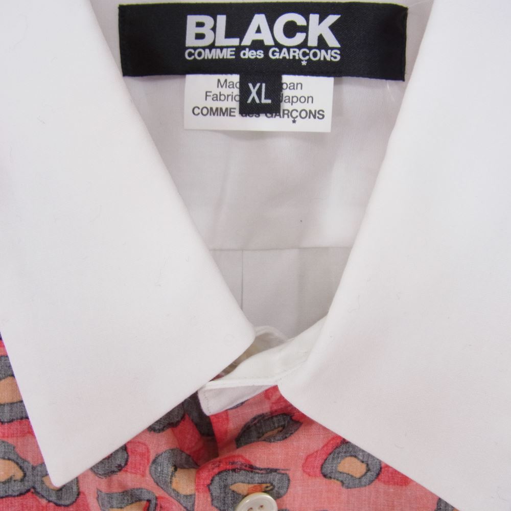 BLACK COMME des GARCONS ブラックコムデギャルソン 23SS 1G-B014-052 コットンブロード レオパード切替 長袖 シャツ レッド系 XL【極上美品】【中古】