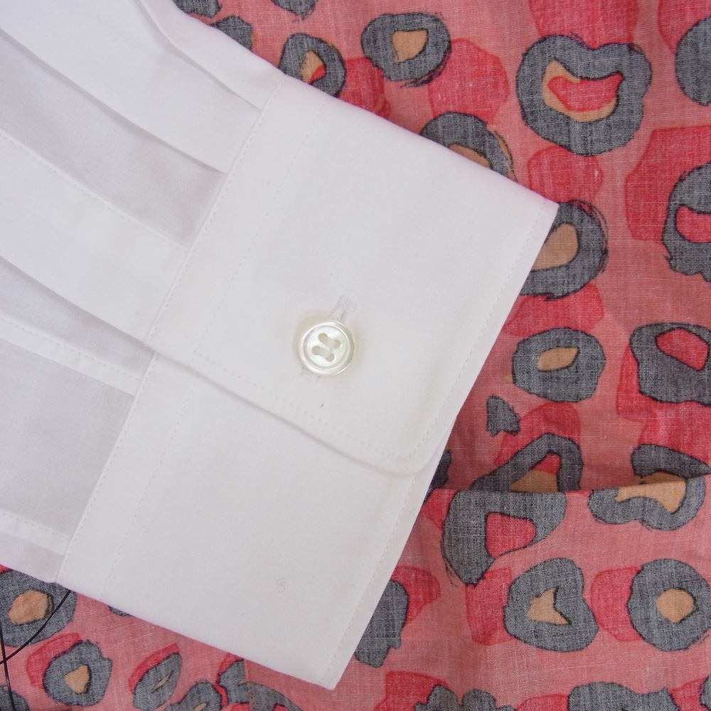 BLACK COMME des GARCONS ブラックコムデギャルソン 23SS 1G-B014-052 コットンブロード レオパード切替 長袖 シャツ レッド系 XL【極上美品】【中古】