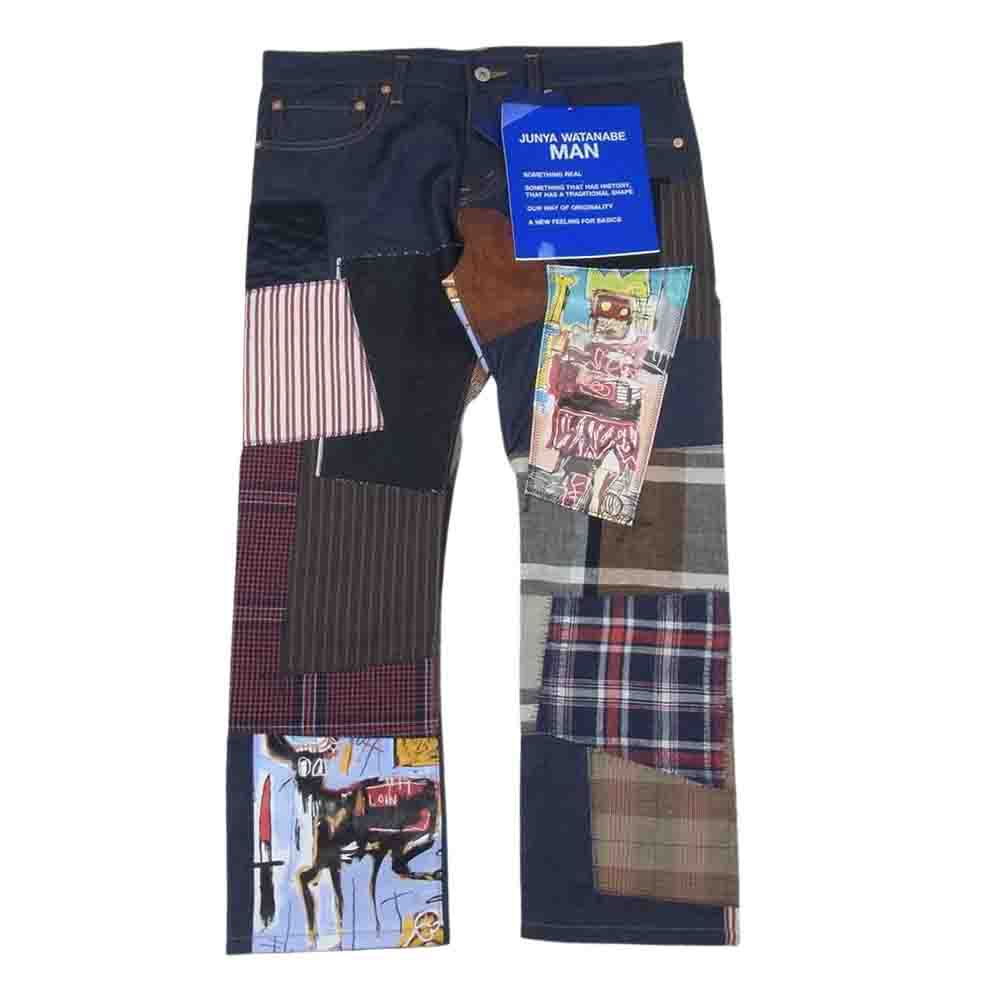JUNYA WATANABE COMME des GARCONS MAN ジュンヤワタナベコムデギャルソンマン 23SS WK-P022-051 Jean-Michel Basquiat バスキア 綿リヨセルデニム パッチワークMIX パッチワーク デニムパンツ インディゴブルー系 S【新古品】【未使用】【中古】