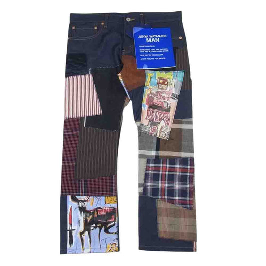 JUNYA WATANABE COMME des GARCONS MAN ジュンヤワタナベコムデギャルソンマン 23SS WK-P022-051 Jean-Michel Basquiat バスキア 綿リヨセルデニム パッチワークMIX パッチワーク デニムパンツ インディゴブルー系 S【新古品】【未使用】【中古】