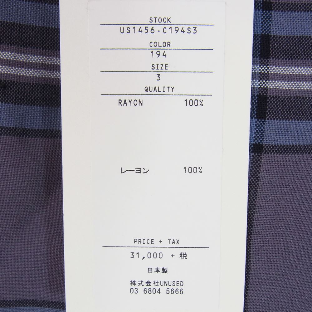 UNUSED アンユーズド US1456 C194S3 レーヨン チェック オープンカラー 長袖 シャツ 3【中古】