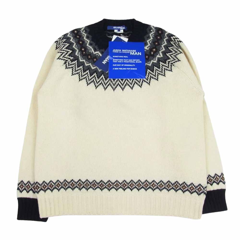 JUNYA WATANABE COMME des GARCONS MAN ジュンヤワタナベコムデギャルソンマン 21AW WH-N001-051 NORDIC SWEATER ウールジャガード ノルディック ニット セーター ホワイト系 L【美品】【中古】