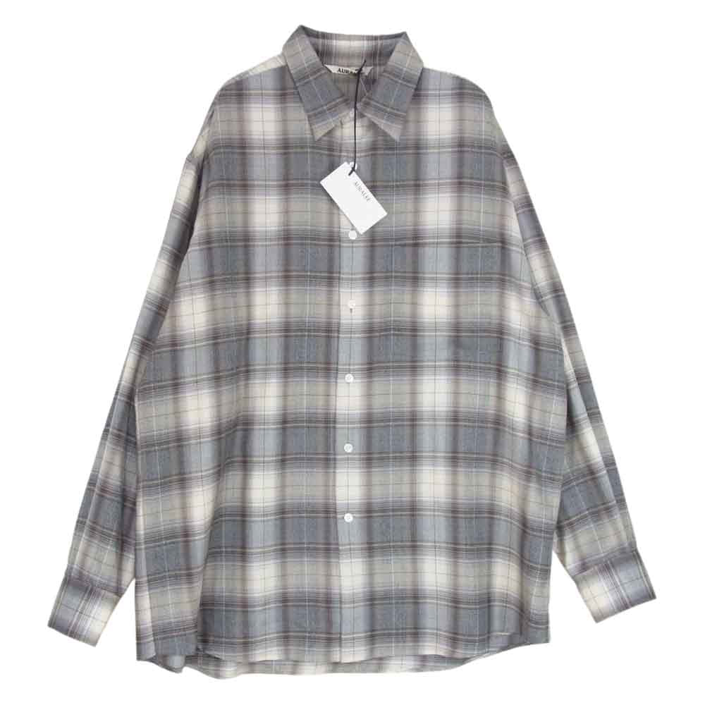 AURALEE オーラリー 22AW A22AS01LC SUPER LIGHT WOOL CHECK SHIRTS スーパーライト ウール チェック 長袖 シャツ 5（Lサイズ）【美品】【中古】
