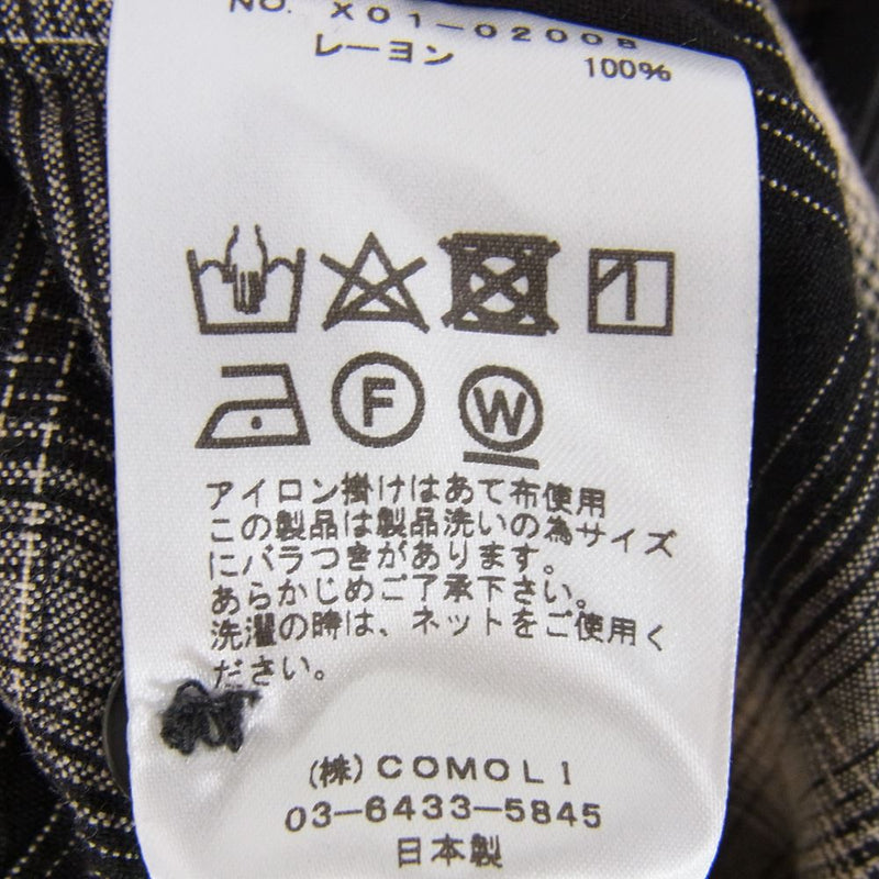 COMOLI コモリ 23SS X01-02008 レーヨンチェック オープンカラーシャツ 3【美品】【中古】