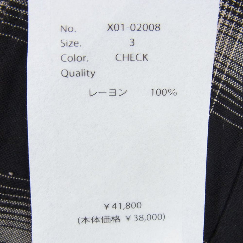 COMOLI コモリ 23SS X01-02008 レーヨンチェック オープンカラーシャツ 3【美品】【中古】