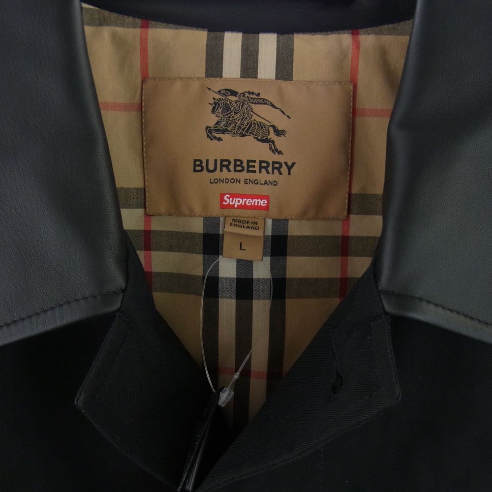 Supreme シュプリーム 22SS × Burberry バーバリー Leather Collar Trench レザー カラー トレンチ コート ブラック ブラック系 L【中古】