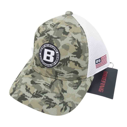 BRIEFING ブリーフィング BRG233M68 MENS CAMO PRINT MESH CAP カモ メッシュ キャップ 帽子 オリーブ カーキ系 FREE【新古品】【未使用】【中古】