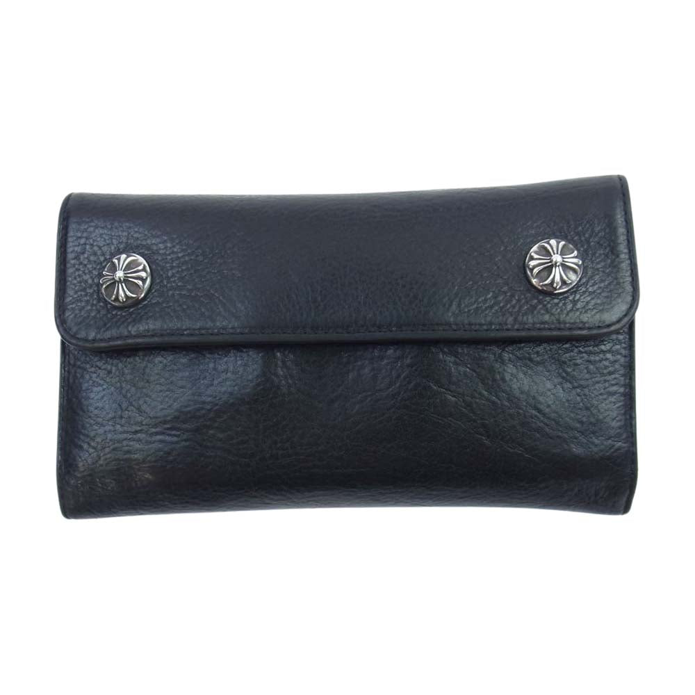 CHROME HEARTS クロムハーツ（原本無） WAVE CROSS BALL ウェーブ クロスボールボタン レザー ウォレット ブラック系【中古】