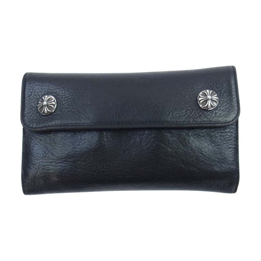 CHROME HEARTS クロムハーツ（原本無） WAVE CROSS BALL ウェーブ クロスボールボタン レザー ウォレット ブラック系【中古】