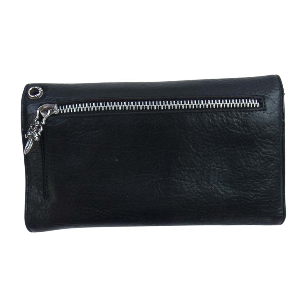 CHROME HEARTS クロムハーツ（原本無） WAVE CROSS BALL ウェーブ クロスボールボタン レザー ウォレット ブラック系【中古】