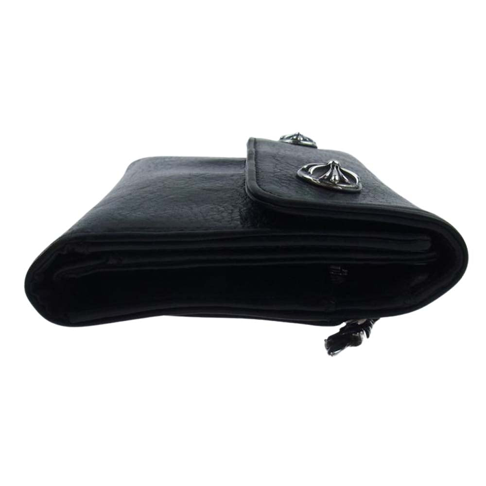 CHROME HEARTS クロムハーツ（原本無） WAVE CROSS BALL ウェーブ クロスボールボタン レザー ウォレット ブラック系【中古】