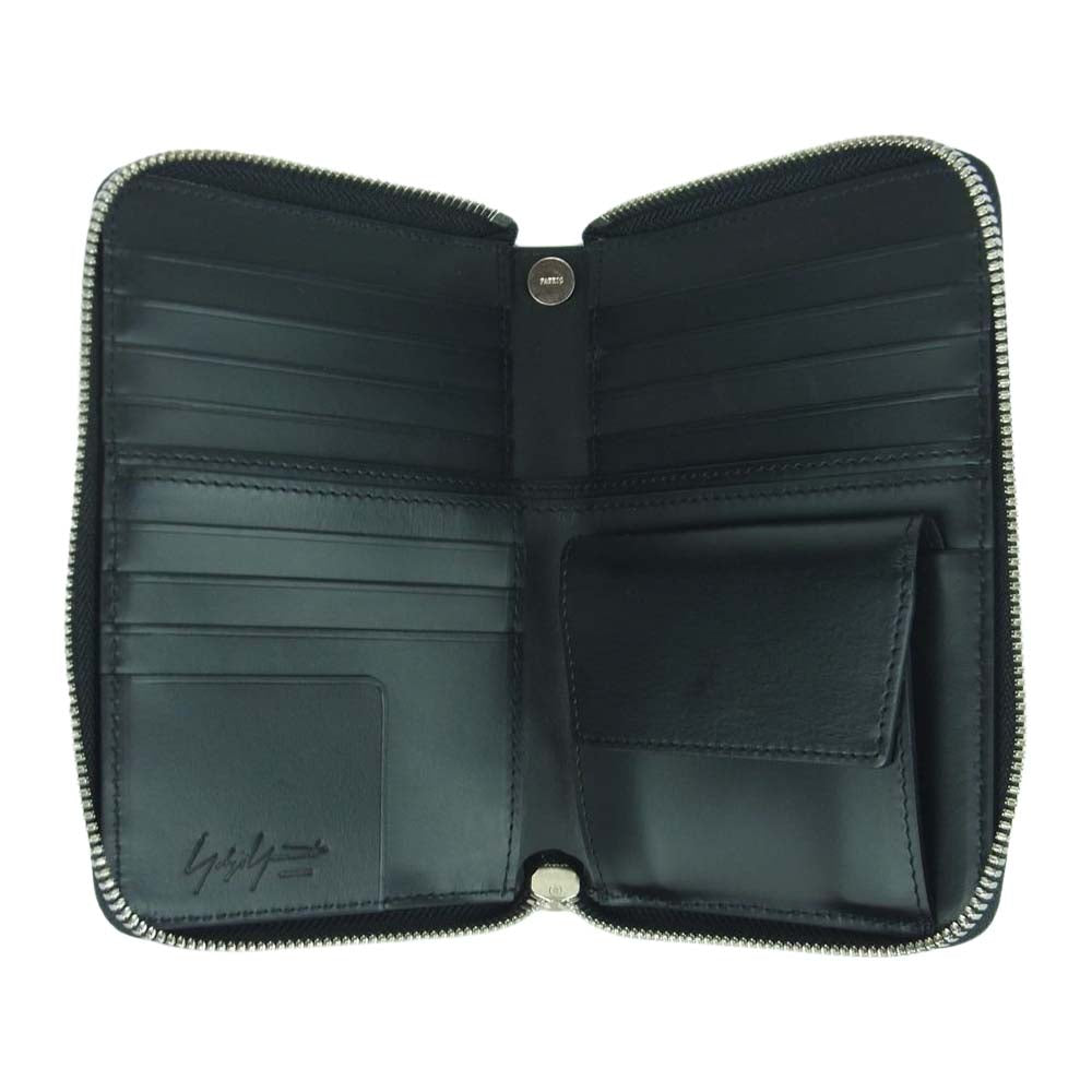 Yohji Yamamoto POUR HOMME ヨウジヤマモトプールオム HN-A01-763-1 FASTENER WALLET S ラウンドファスナー レザー コンパクト ウォレット 二つ折り財布 ブラック系【新古品】【未使用】【中古】