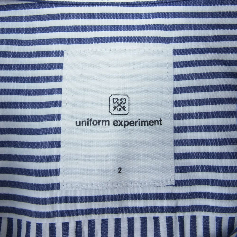 uniform experiment ユニフォームエクスペリメント 刺繍 ロゴ 長袖 ストライプ シャツ ネイビー系 2【中古】