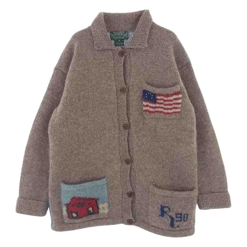 POLO RALPH LAUREN ポロ・ラルフローレン COUNTRY カントリー 90s レディース ホース 星条旗 ネイティブ ニット カーディガン ブラウン系 M【中古】
