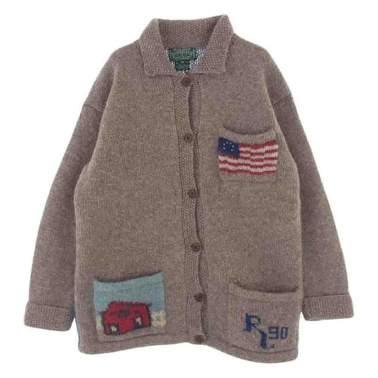 POLO RALPH LAUREN ポロ・ラルフローレン COUNTRY カントリー 90s レディース ホース 星条旗 ネイティブ ニット カーディガン ブラウン系 M【中古】