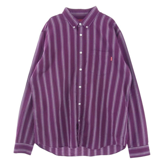 Supreme シュプリーム 18AW Oxford BD Shirt オックスフォード ストライプ ボタンダウン 長袖 シャツ パープル系 L【中古】
