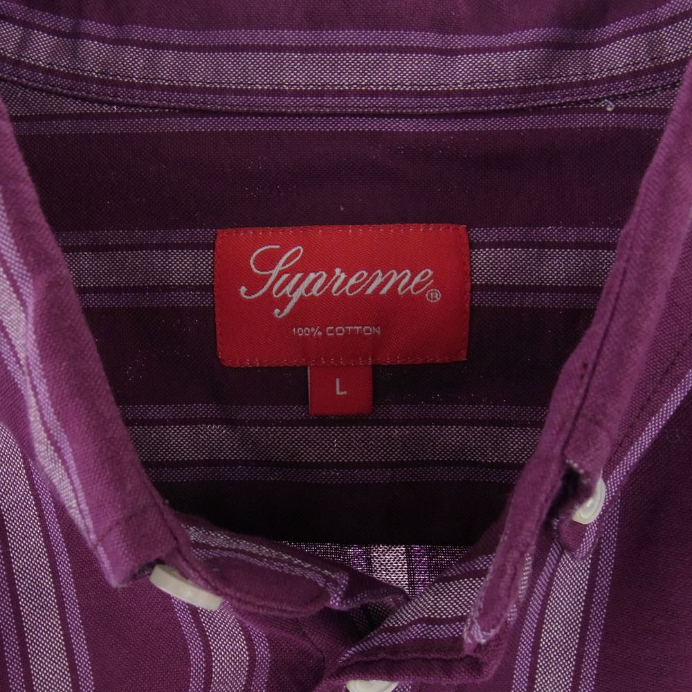 Supreme シュプリーム 18AW Oxford BD Shirt オックスフォード ストライプ ボタンダウン 長袖 シャツ パープル系 L【中古】