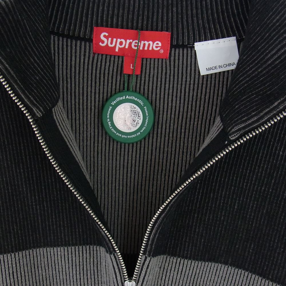 Supreme シュプリーム 22AW 2-Tone Ribbed Zip Up Sweater 2トーン ストライプ ジップアップ ドライバーズ ニット セーター ブラック系 グレー系 L【美品】【中古】