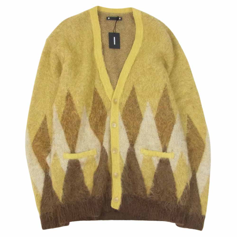 MINEDENIM マインデニム 2210-6002-27-032 Kid Mohair Argyle Knit Long Cardigan キッド モヘア アーガイル ニット カーディガン イエロー系 3【新古品】【未使用】【中古】