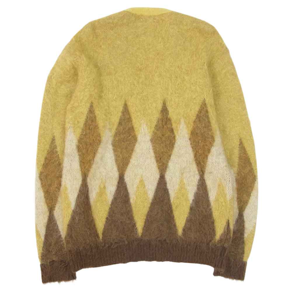 MINEDENIM マインデニム 2210-6002-27-032 Kid Mohair Argyle Knit Long Cardigan キッド モヘア アーガイル ニット カーディガン イエロー系 3【新古品】【未使用】【中古】