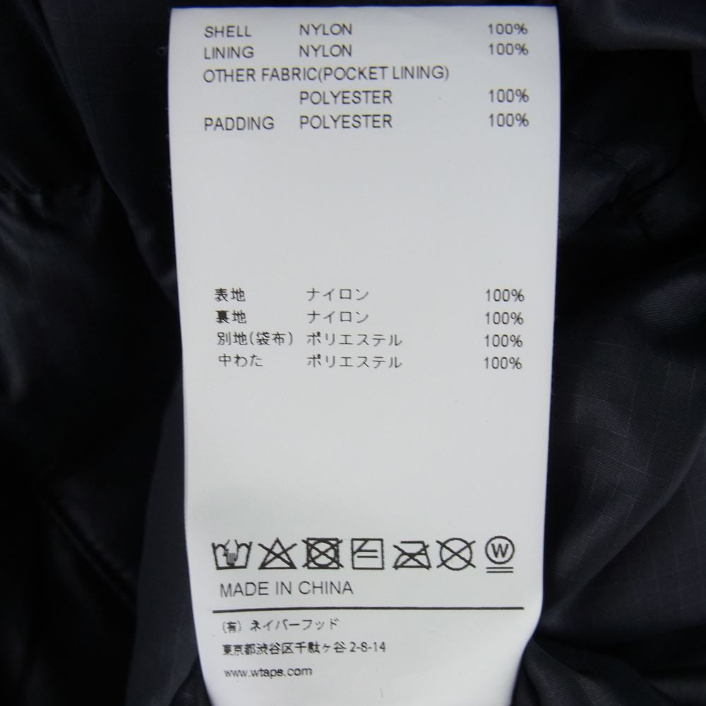 WTAPS ダブルタップス 22AW 222BRDT-JKM04 NYLON RIPSTOP FORTLESS 中綿ジャケット ブラック系 SIZE X02【中古】