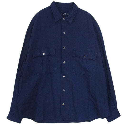 PORTER CLASSIC ポータークラシック 23SS ROLL UP VINTAGE GAUZE SHIRT ロールアップ ヴィンテージコットン ガーゼ 長袖 シャツ ネイビー系 XL【中古】