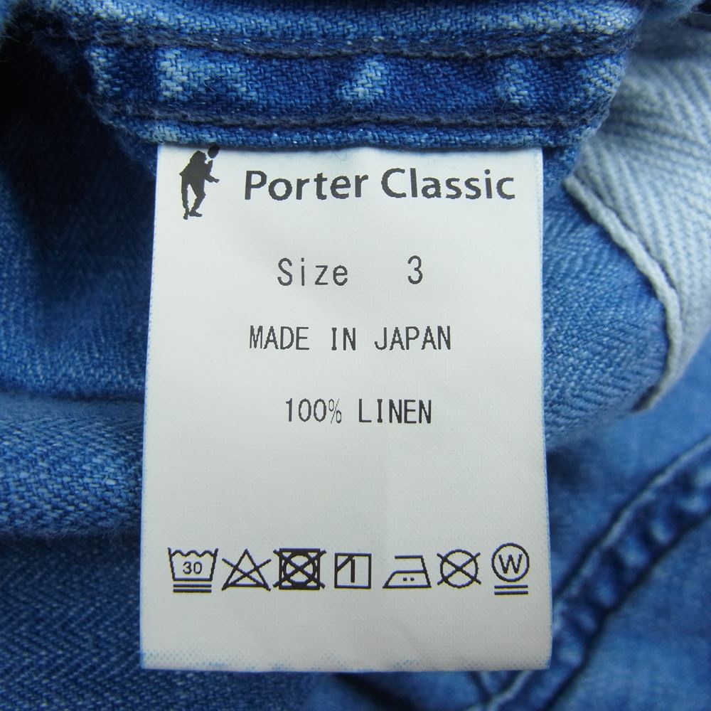 PORTER CLASSIC ポータークラシック 23SS INDIGO LINEN CHINESE JACKET インディゴリネン チャイニーズ ジャケット インディゴブルー系 3【中古】