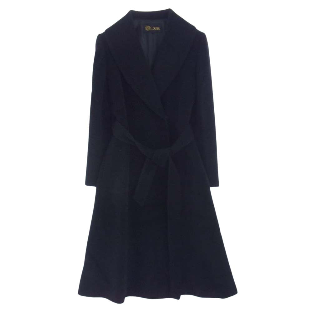 東京ソワール アンゴラ混ウール ショールカラー ベルテッド コート ブラック系 S【新古品】【未使用】【中古】