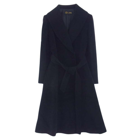 東京ソワール アンゴラ混ウール ショールカラー ベルテッド コート ブラック系 S【新古品】【未使用】【中古】